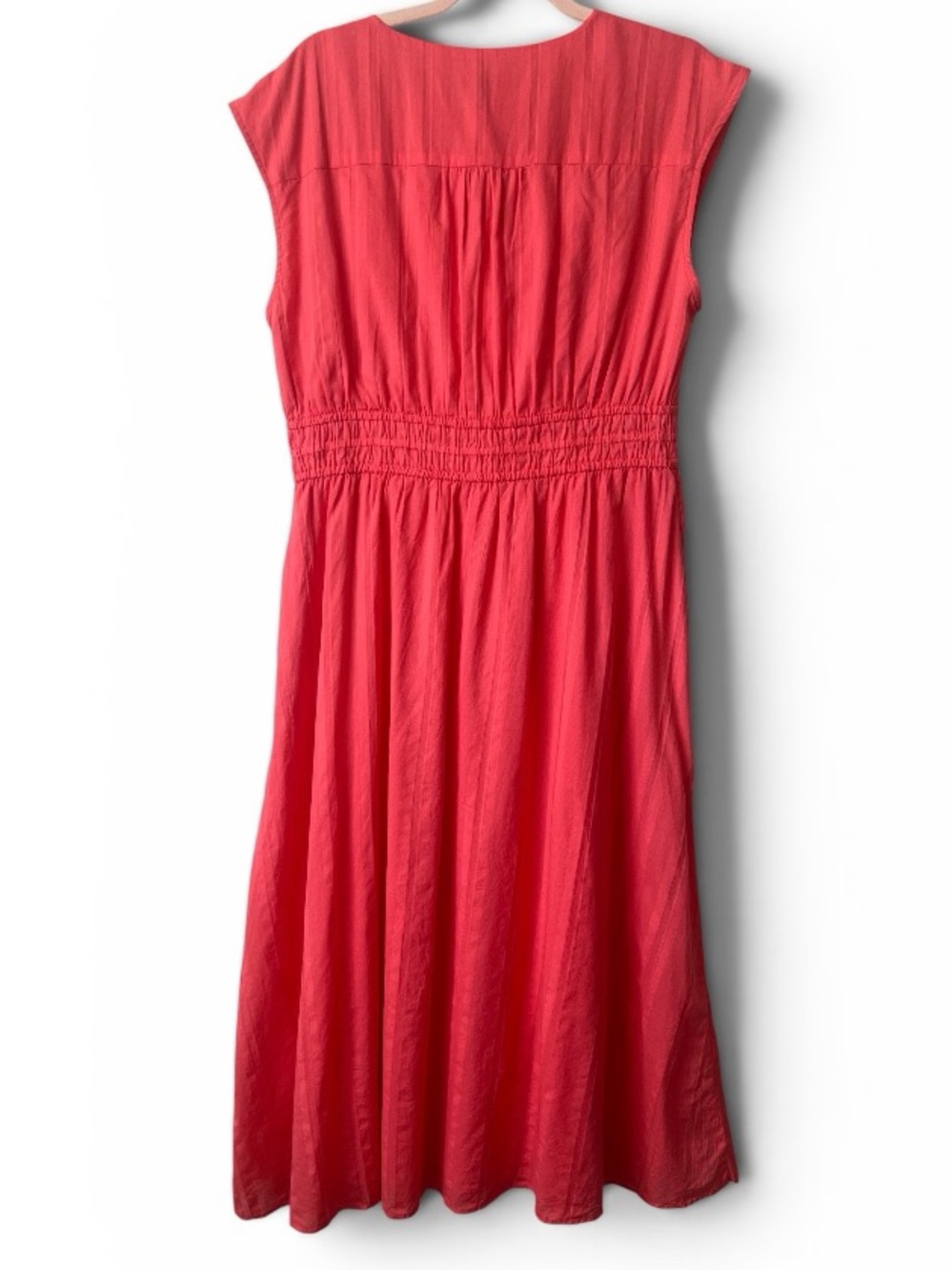 Talbots NWT Coral V-Neck Fit & Flare Midi Dress Pockets Smocked Waist Size 10 - Picture 5 of 9